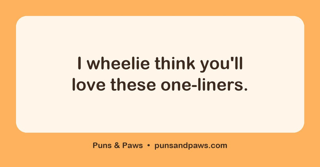 Automobile puns hero card by Puns & Paws: "I wheelie think you'll love these one-liners."