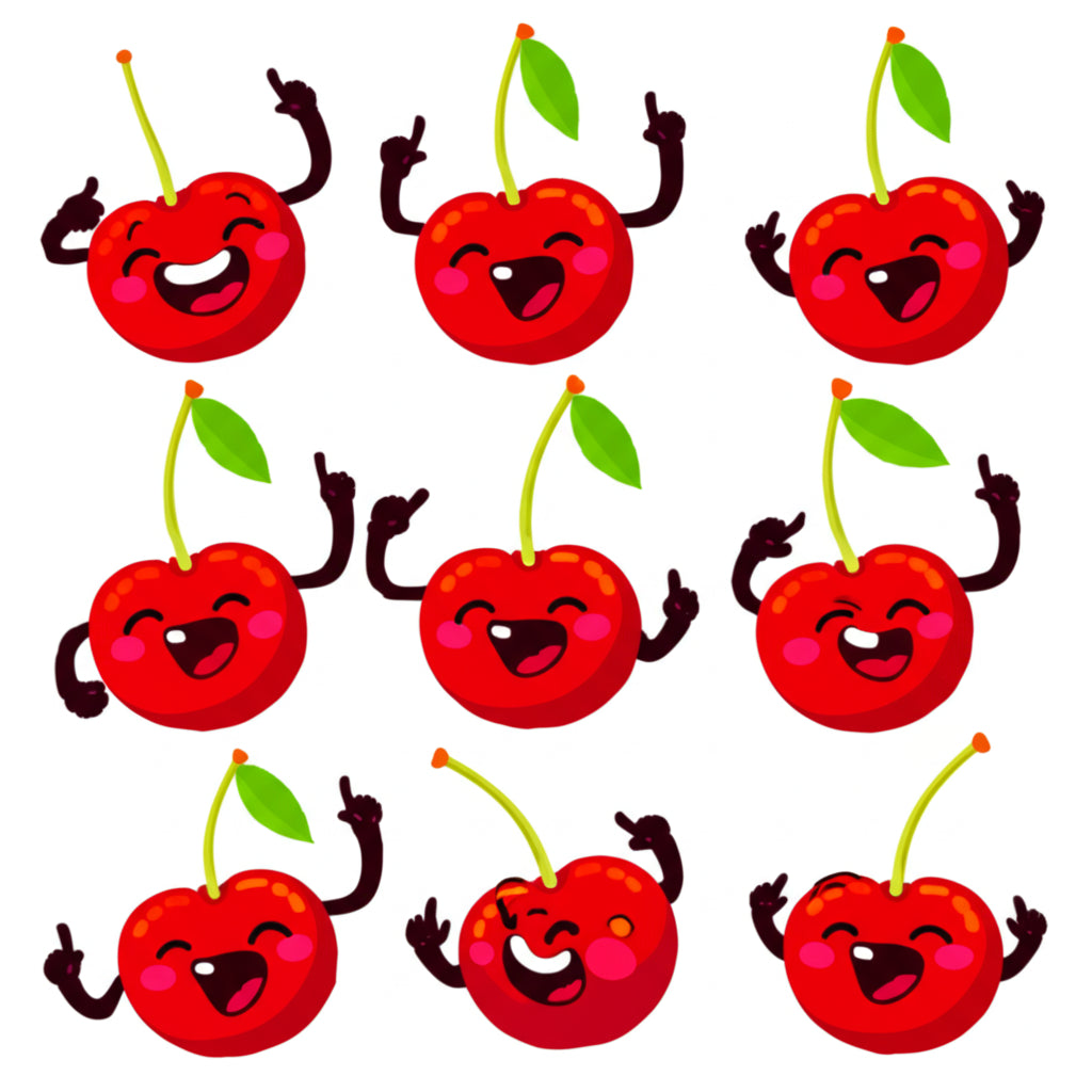 Cartoon cherry characters having a fun party — featured image for cherry puns blog post