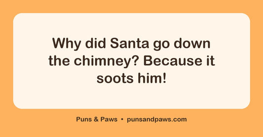 Christmas pun jokes hero card by Puns & Paws: "Why did Santa go down the chimney? Because it soots him!"