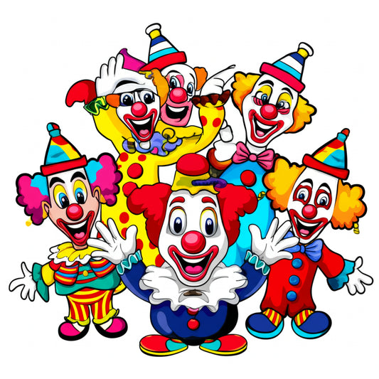 colorful cartoon clowns performing at a circus — featured image for clown puns