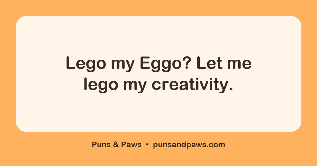 Lego puns hero card by Puns & Paws: "Lego my Eggo? Let me lego my creativity."