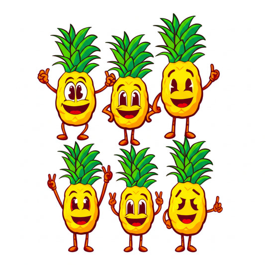 Cartoon pineapple characters having a fun tropical party — featured image for pineapple puns blog post