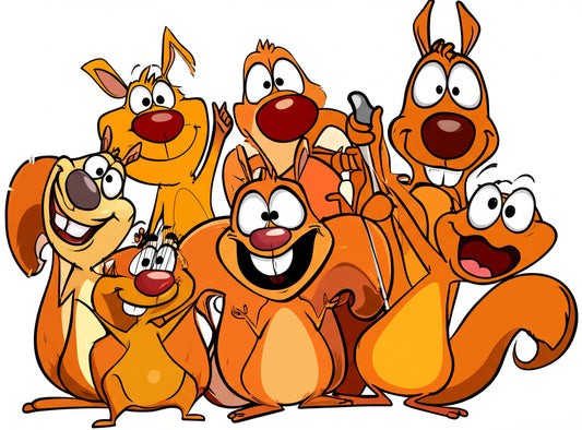 Playful cartoon squirrels with acorns — featured image for squirrel puns blog post