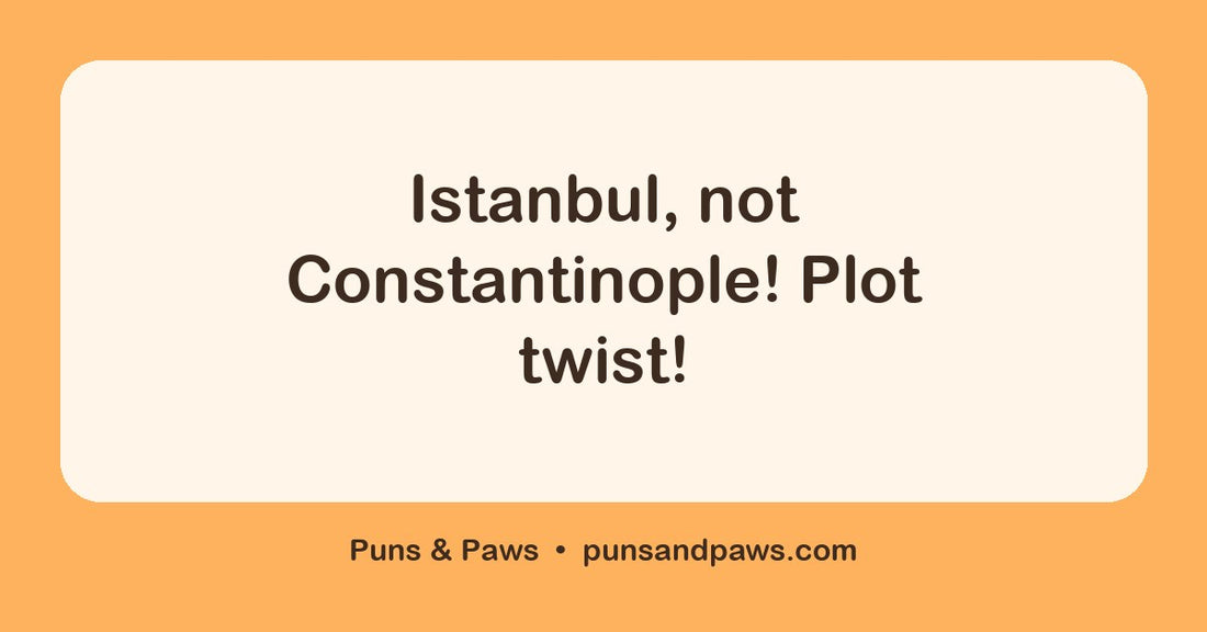 Turkish puns hero card by Puns & Paws: "Istanbul, not Constantinople! Plot twist!"